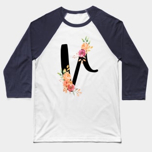 Letter V With Watercolor Floral Wreath Baseball T-Shirt
